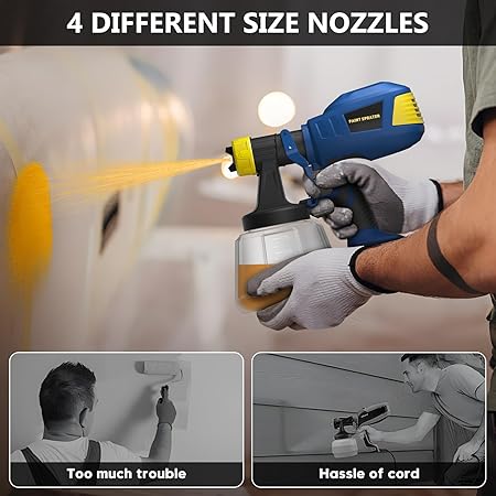 Brushless Cordless Paint Sprayer for Dewalt 20V Battery,4 Nozzles,150 Din/s Viscosity,1000ml/min Flow Rate & 1200ML Electric Paint Gun for Furniture, Walls