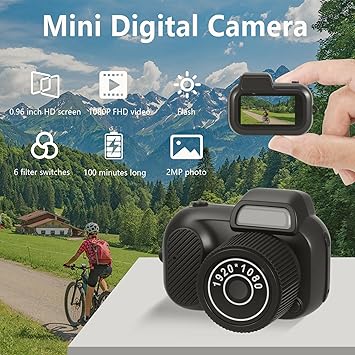 Mini Keychain Camera, FHD 1080p 8MP Mini Digital Camera with 32GB SD Card, OTG Adapters, Card Readers, Eight Filters, 100 Mins Battery Life for Travel Study Recording (Black, 32GB)