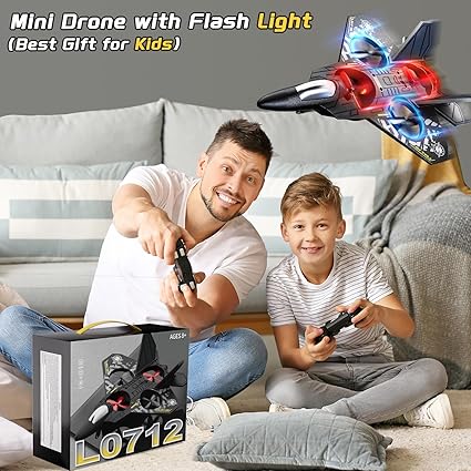 Drone for Kids Ages 8-12, Remote Control Jet with Lights, 360° Flips, Auto Hover, Headless Mode, One-Key Take Off & Landing, Outdoor Flying Toy Gift for Boys
