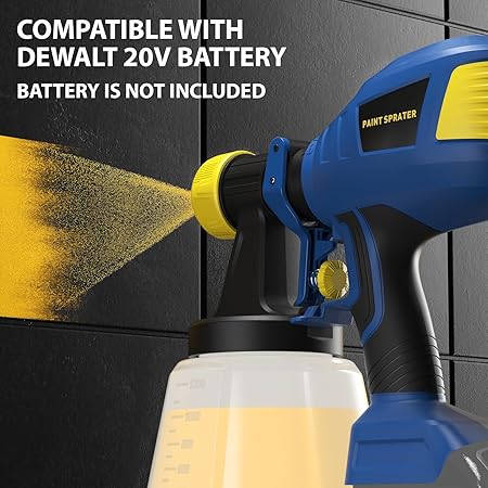 Brushless Cordless Paint Sprayer for Dewalt 20V Battery,4 Nozzles,150 Din/s Viscosity,1000ml/min Flow Rate & 1200ML Electric Paint Gun for Furniture, Walls