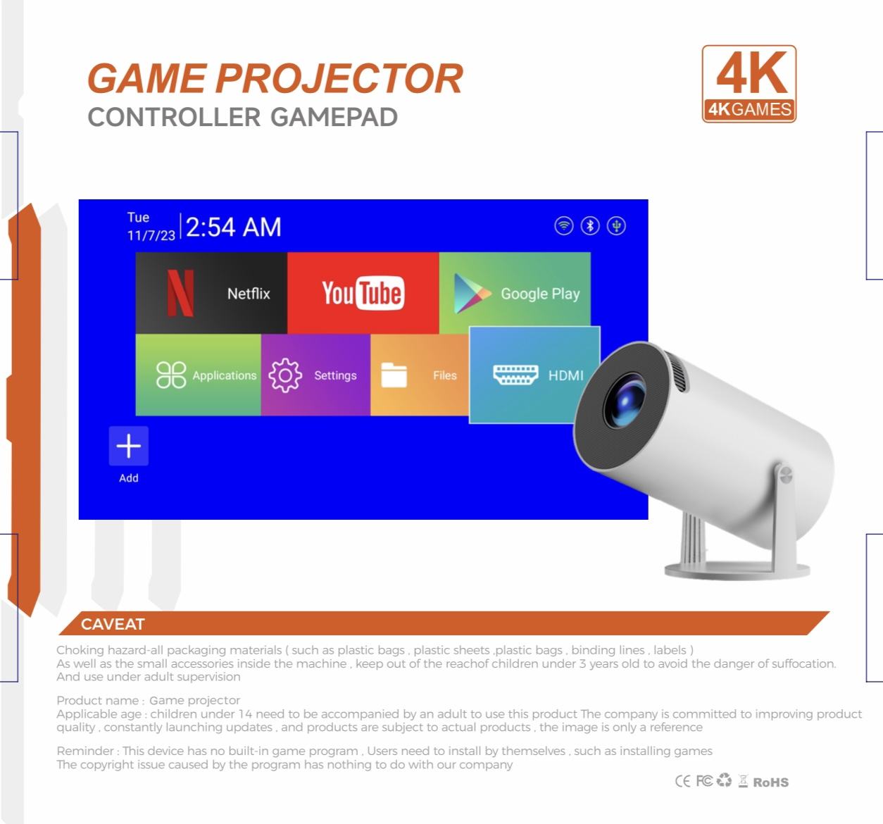 X10 Plus Retro Game Console with Projector