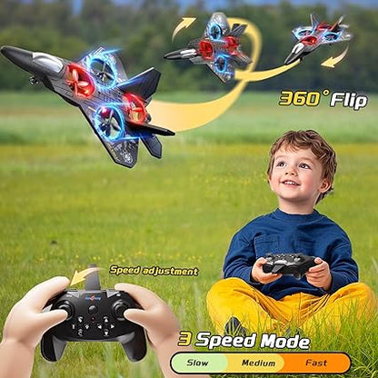 Drone for Kids Ages 8-12, Remote Control Jet with Lights, 360° Flips, Auto Hover, Headless Mode, One-Key Take Off & Landing, Outdoor Flying Toy Gift for Boys