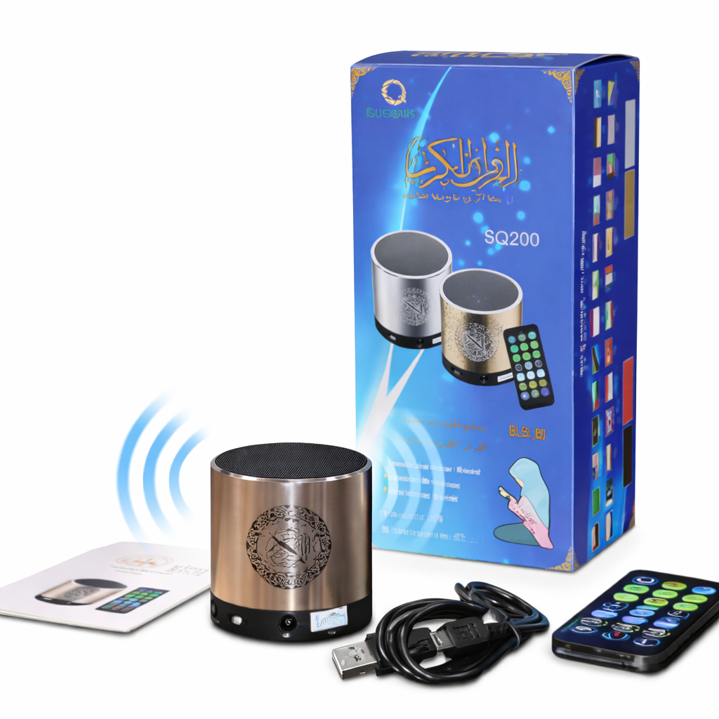 Premium Bluetooth Quran Speaker with Remote Control – High Quality Audio, LED Light Design, USB Rechargeable, Multi-Surah Islamic Speaker