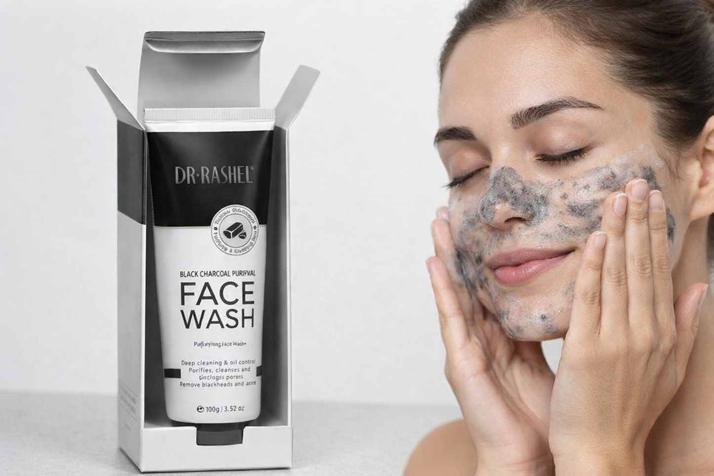 Dr. Rashel Black Charcoal Purifying Face Wash 100g – Deep Cleansing & Oil Control – Removes Blackheads & Unclogs Pores