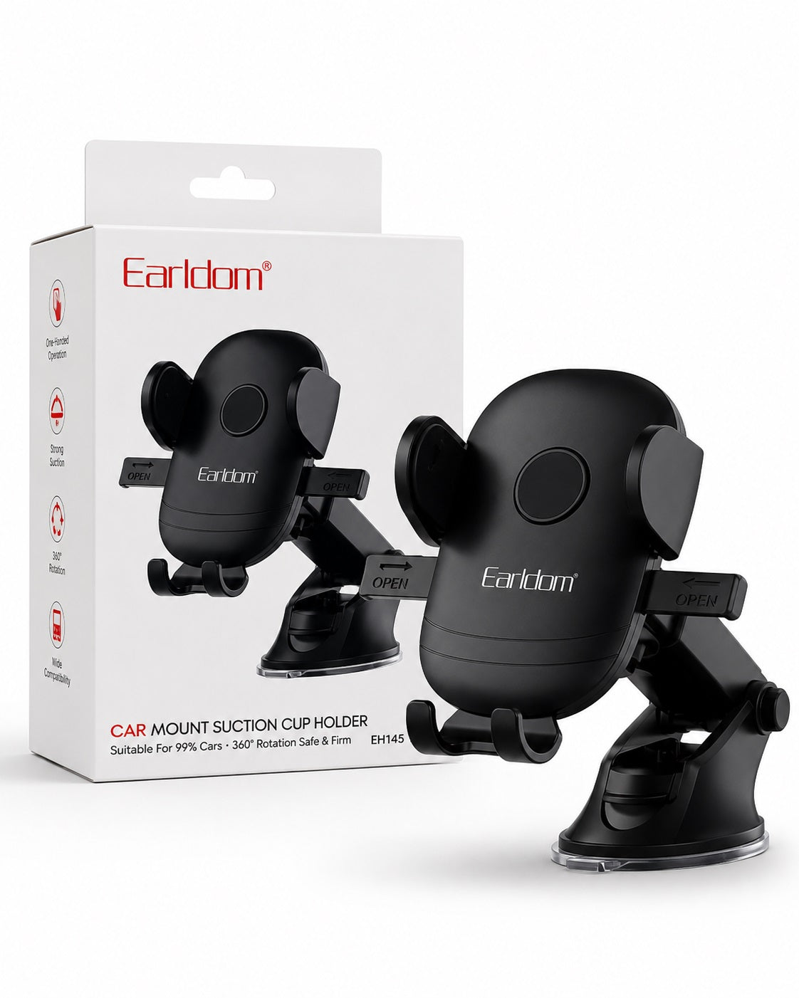Universal Car Phone Mount with Strong Suction Cup, 360° Rotation